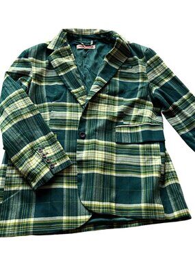 Free People Green Plaid Reggie Blazer Oversized S Preppy Grunge Academia Jacket